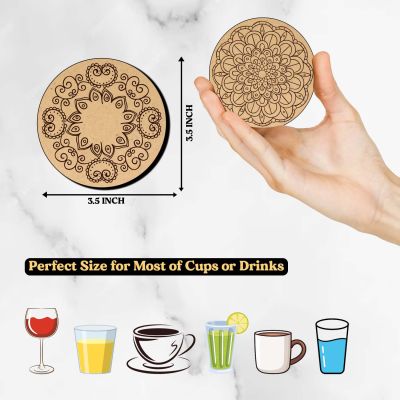 Set of 4 Mandala Art Wooden Round Coaster for Dining Table, Coaster for Home Decor, Coaster for Office Table | Gift for Tea Lover | MDF Coasters for Art and Craft